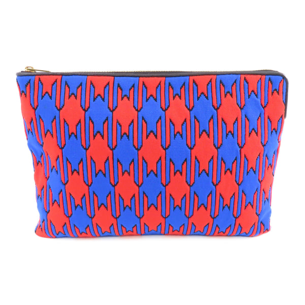 CELINE GHW Clutch Bag Pouch Fabric Calfskin Leather Black Red Blue
