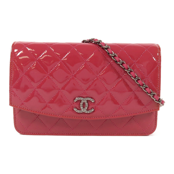 CHANEL CC SHW Wallet On Chain Shoulder Bag Patent Leather Pink