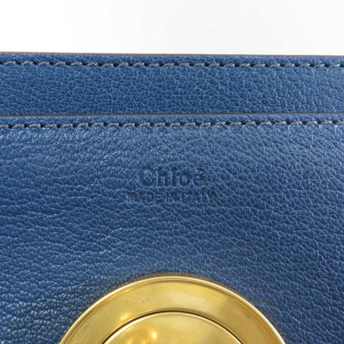 Chloe GHW Sacs Porte Epau 2way Shoulder Bag Calfskin Leather Blue
