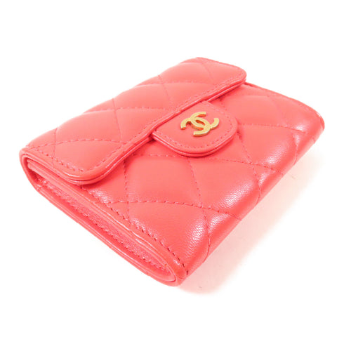 CHANEL Quilted CC GHW Card Case Lambskin Leather Red