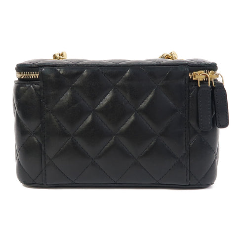 CHANEL Quilted CC GHW Vanity Case Chain Shoulder Bag AP3120 Lambskin Black