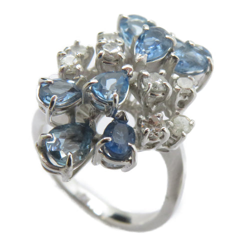 FINE JEWELRY Aquamarine Diamond Ring 18K White Gold US#4.5