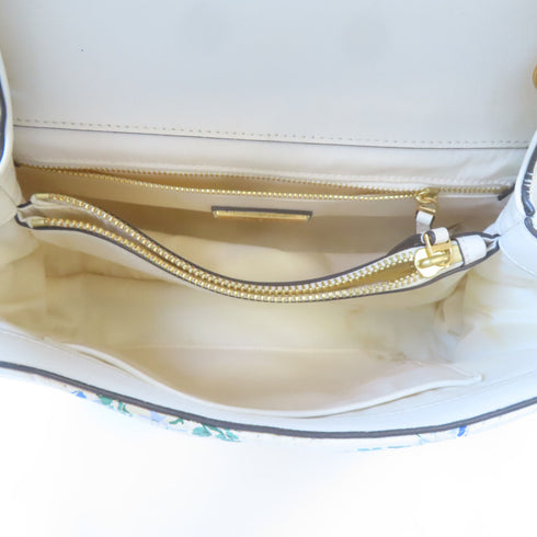 Tory Burch GHW Chain Shoulder Handbag Calfskin Leather White