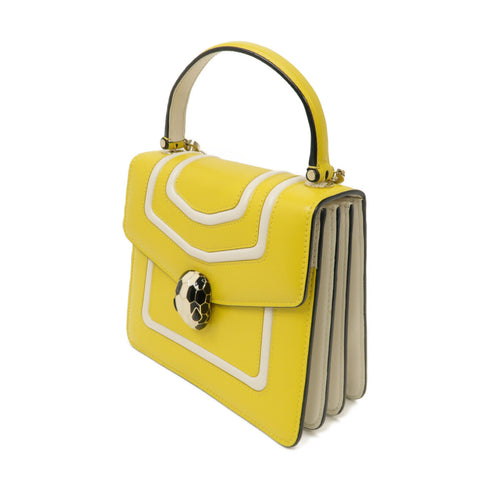 BVLGARI SHW Serpenti Forever 2 Way Shoulder Bag Handbag Calfskin Leather Yellow