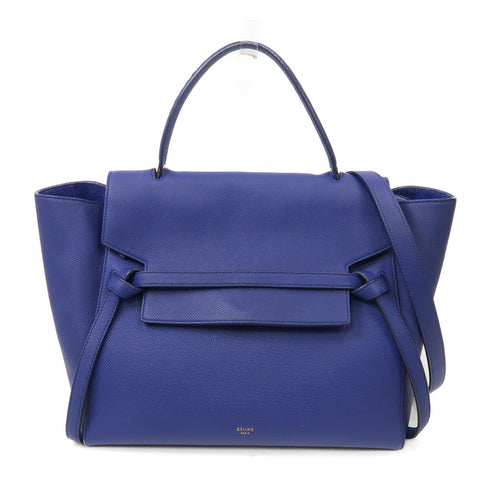 CELINE GHW Belt Bag 2 Way Shoulder Bag Handbag Calfskin Leather Blue