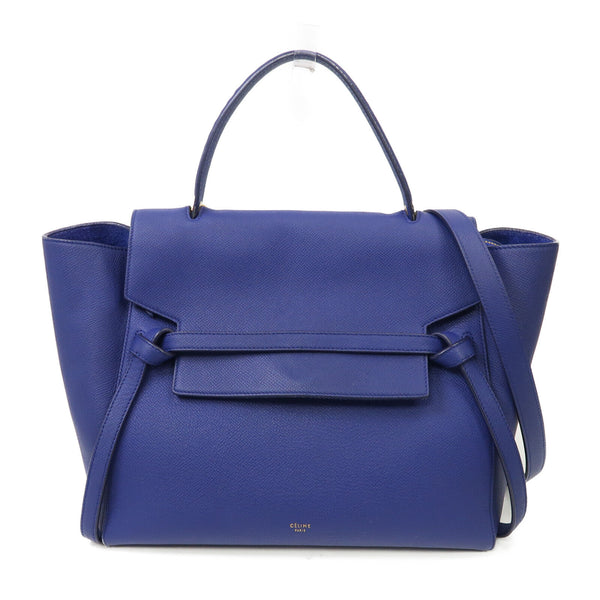 CELINE GHW Belt Bag 2 Way Shoulder Bag Handbag Calfskin Leather Blue