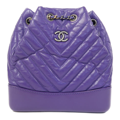 CHANEL Herringbone CC Gabrielle Backpack/Rucksack Calfskin Leather Purple