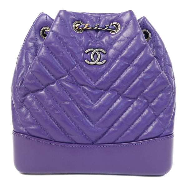 CHANEL Herringbone CC Gabrielle Backpack/Rucksack Calfskin Leather Purple