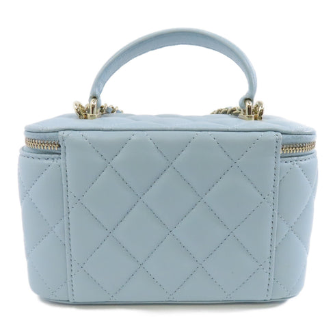 CHANEL Quilted CC GHW Vanity Case Chain Shoulder Bag Calfskin Leather Light Blue