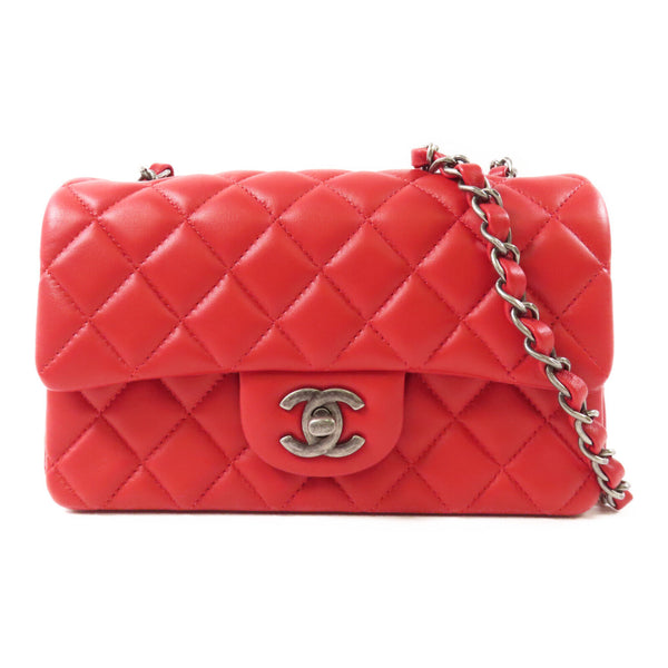 CHANEL CC Mini Classic 20 Chain Shoulder Bag Lambskin Leather Red