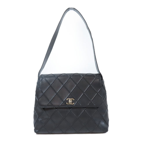 CHANEL Quilted CC SHW Shoulder Bag Calfskin Leather Black v1