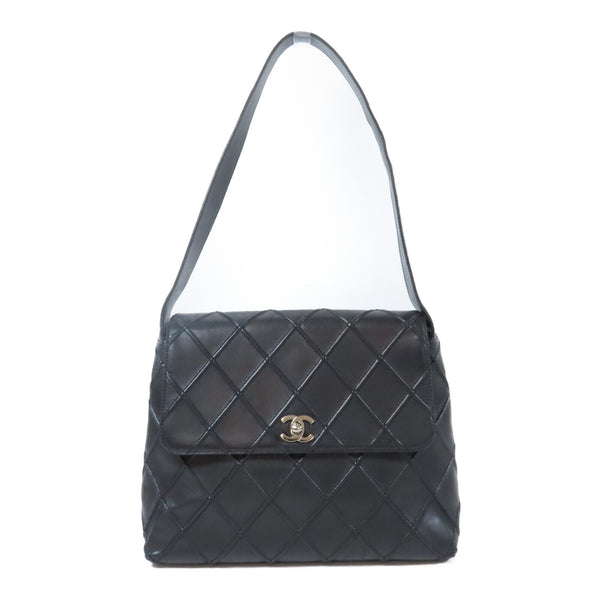 CHANEL Quilted CC SHW Shoulder Bag Calfskin Leather Black v1