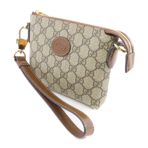 GUCCI GHW GG Supreme 2 Way Shoulder Bag Coated Canvas Brown