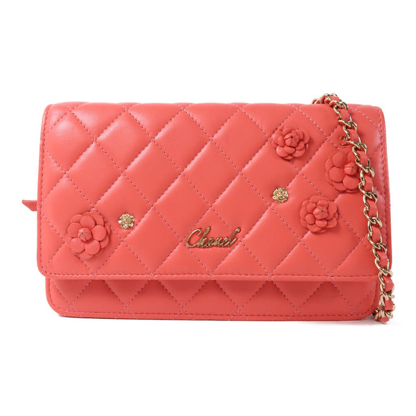 CHANEL CC GHW WOC Wallet On Chain Shoulder Bag Lambskin Leather Pink
