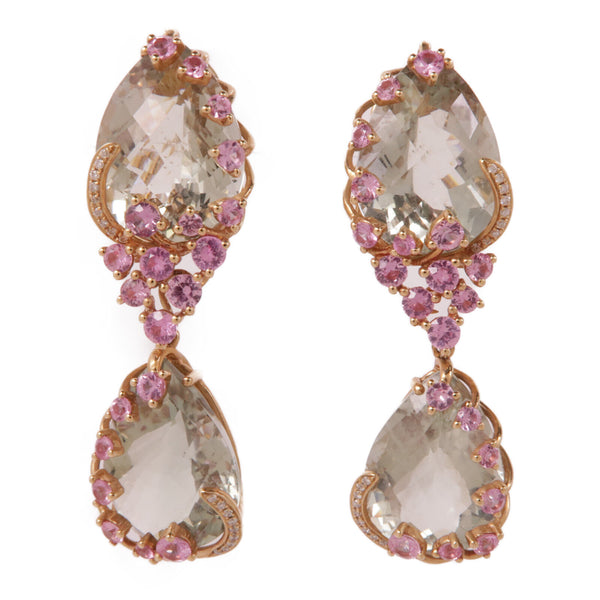 JEWELRY 20.4g Topaz Diamond Earrings 18K Yellow Gold