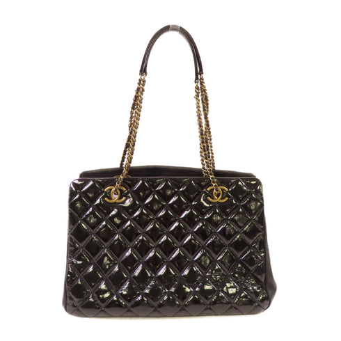 CHANEL CC GHW Chain Shoulder Bag Patent Leather Black v2