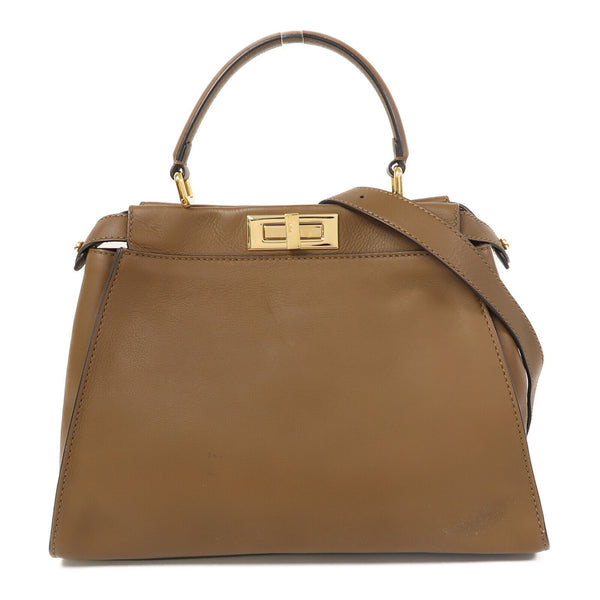 FENDI GHW Peekaboo 2 Way Shoulder Bag 8BN290-5WN Calfskin Leather Brown