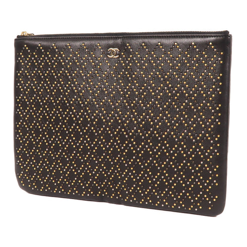CHANEL CC Clutch Bag Pouch Calfskin Leather Black