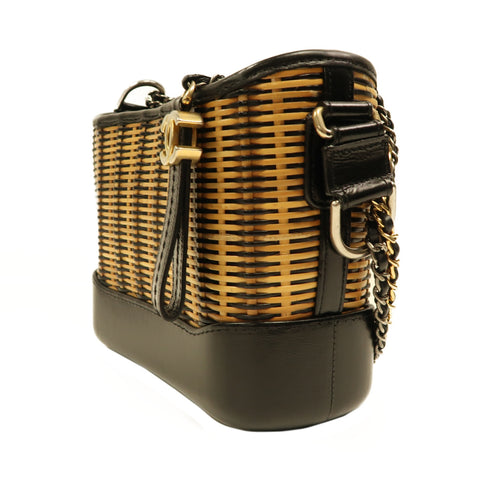 CHANEL CC Gabrielle Small Shoulder Bag Rattan Black/Brown