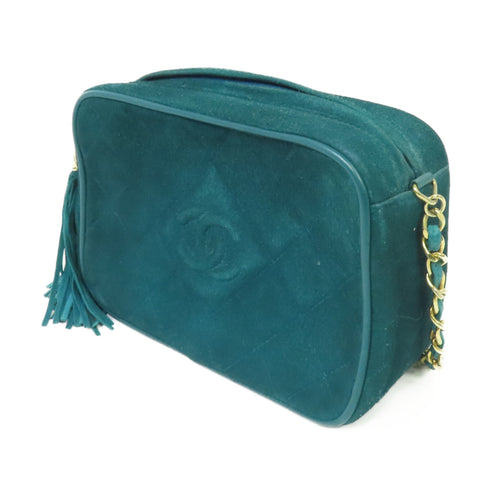 CHANEL CC GHW Vintage Camera Bag Shoulder Bag Suede Leather Green