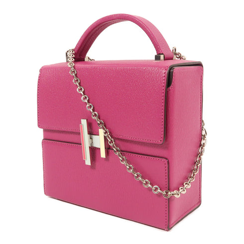 HERMES PHW Cinhetic 2 Way Chain Shoulder Bag Chevre Leather Rose Pourpre
