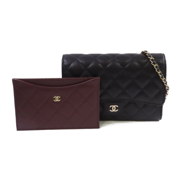 CHANEL Quilted CC GHW Wallet On Chain Shoulder Bag Calfskin Leather AP3547 Black