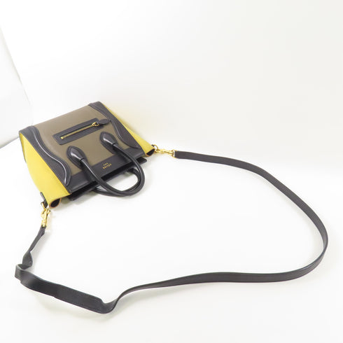 CELINE GHW Nano Luggage 2 Way Shoulder Bag Calfskin Leather Brown/Yellow