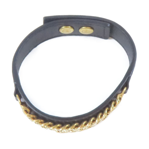 SAINT LAURENT YSL Bangle Leather Metal Black #18.75cm
