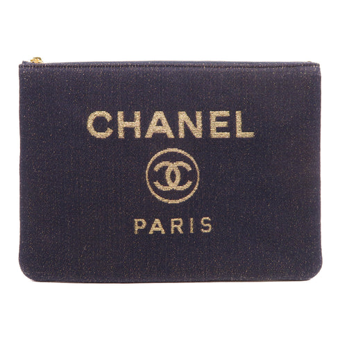 CHANEL CC GHW Clutch A81980 Canvas Navy/Gold