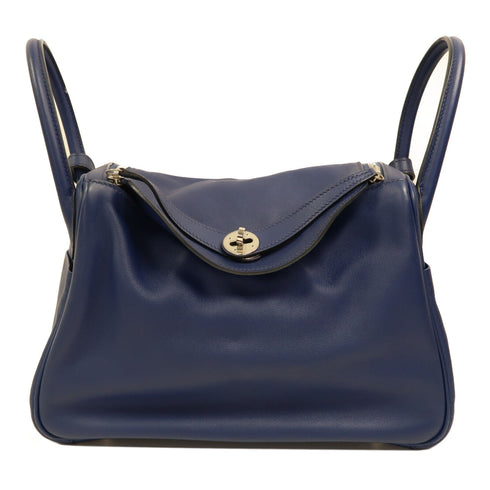 HERMES PHW Lindy 30 2 Way Shoulder Bag Handbag Swift Leather Blue Sapphire