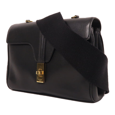 CELINE GHW Teen Soft 16 Shoulder Bag Calfskin Leather Black