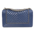 CHANEL Herringbone CC SHW Boy 25 Chain Shoulder Bag Calfskin Leather Blue