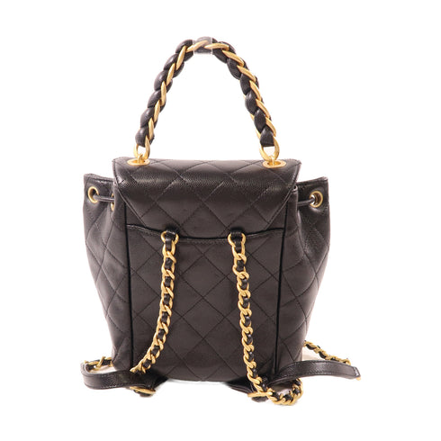 CHANEL CC GHW Backpack Rucksack Calfskin Leather Black