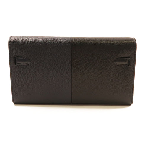 HERMES GHW Kelly To Go Shoulder Bag Veau Epsom Leather Black Navy Blue