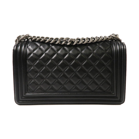 CHANEL CC SHW Boy 25cm Chain Shoulder Bag Lambskin Leather Black