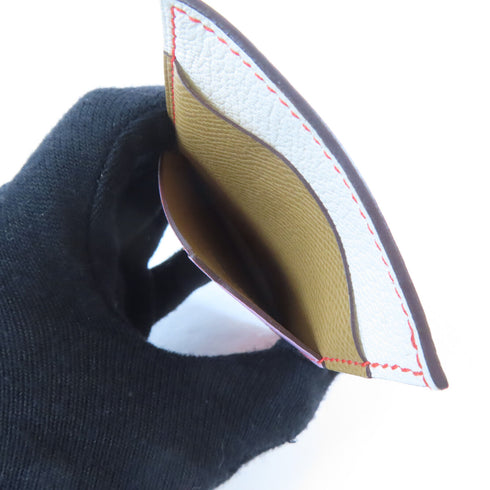 HERMES Les Petits Chevaux Card Case Epsom Leather White Brown Pink Red