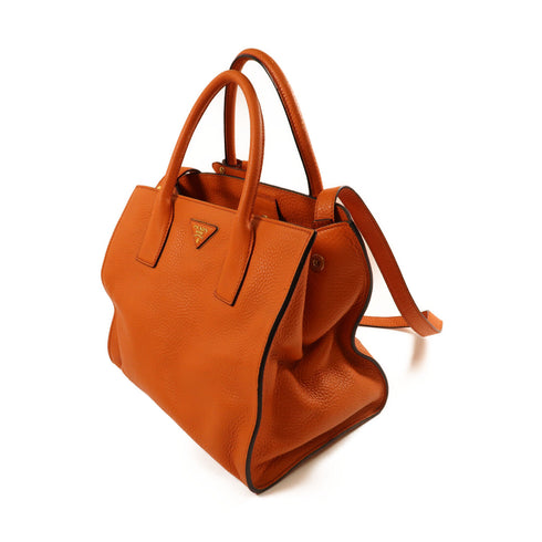 PRADA GHW 2 Way Shoulder Hand Bag Calfskin Leather BV2693 Orange
