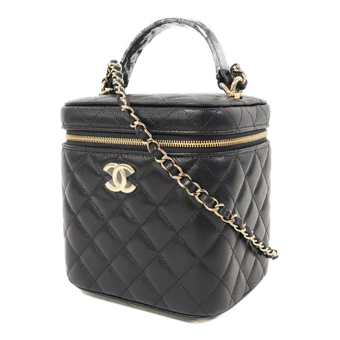 CHANEL CC GHW Vanity Case 2 Way Chain Shoulder Bag AS2362 Calfskin Leather Black