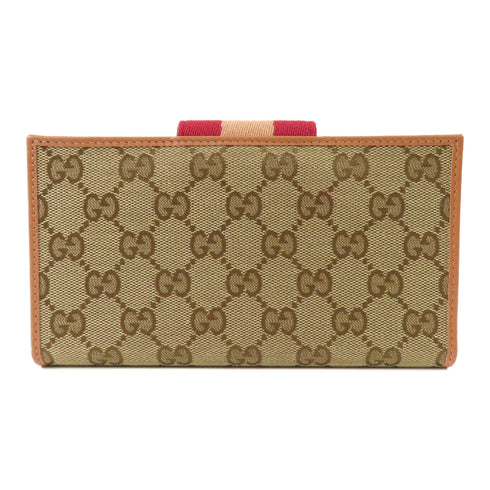 GUCCI GG GHW Long Bifold Wallet 181668 Canvas Brown/Pink/Red