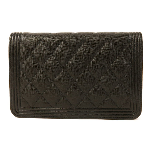 CHANEL CC SHW Boy WOC Wallet On Chain Chain Shoulder Bag Calfskin Leather Black