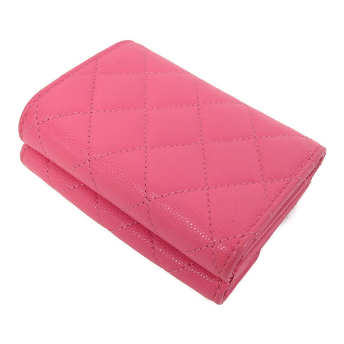 CHANEL Quilted CC GHW Tri-fold Wallet Caviar Leather Pink