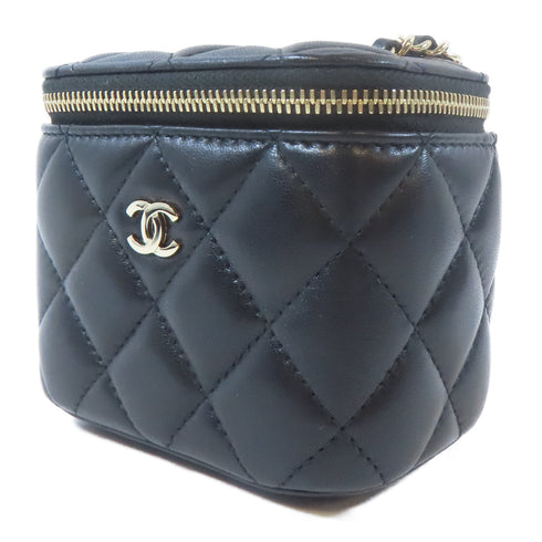 CHANEL Quilted CC GHW Vanity Case Chain Shoulder Bag Lambskin Leather Black