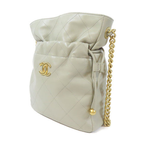 CHANEL Quilted CC GHW Bucket Chain Shoulder Bag Leather Grey Gray