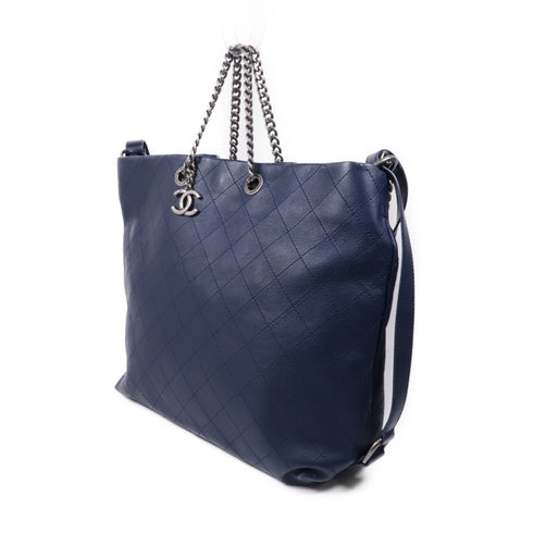 CHANEL CC SHW 2 Way Shoulder Tote Bag A98698 Calfskin Leather Navy