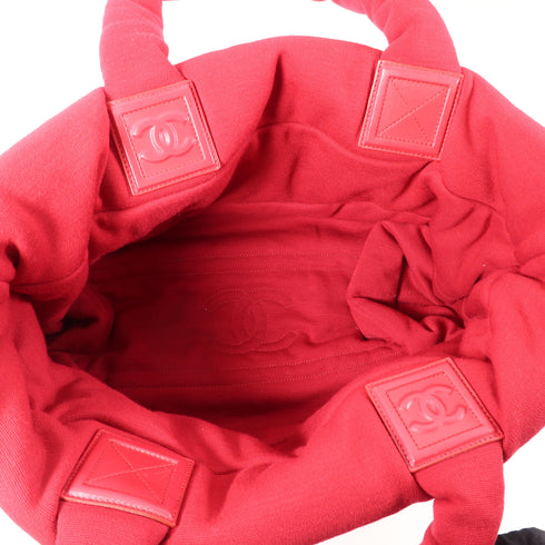 CHANEL Quilted CC SHW Coco Cocoon Hand Bag Calfskin Leather Navy/Red