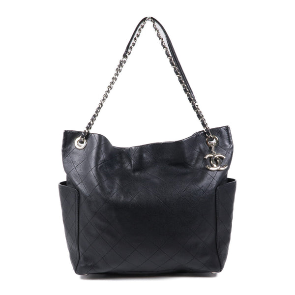 CHANEL CC SHW Chain Shoulder Bag Calfskin Leather Black v10