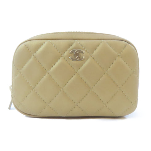 CHANEL Quilted CC GHW Pouch Bag Lambskin Leather Gold
