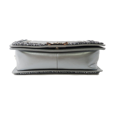 CHANEL CC SHW Boy 25 Chain Shoulder Bag Calfskin Leather Silver