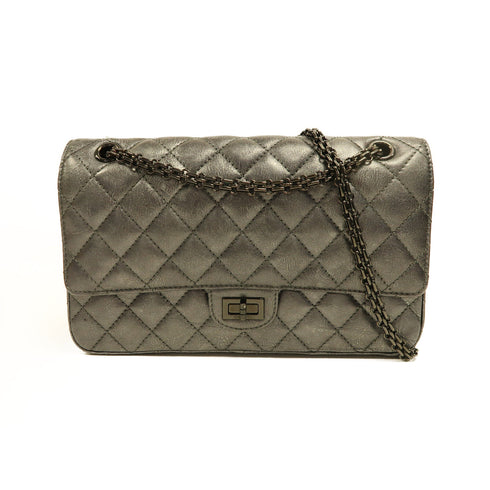 CHANEL Quilted CC SHW 2.55 Chain Shoulder Bag Calfskin Leather Grey