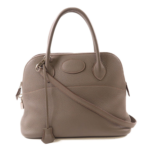 HERMES PHW Bolide 31 2 Way Shoulder Handbag Clemence Leather Etain
